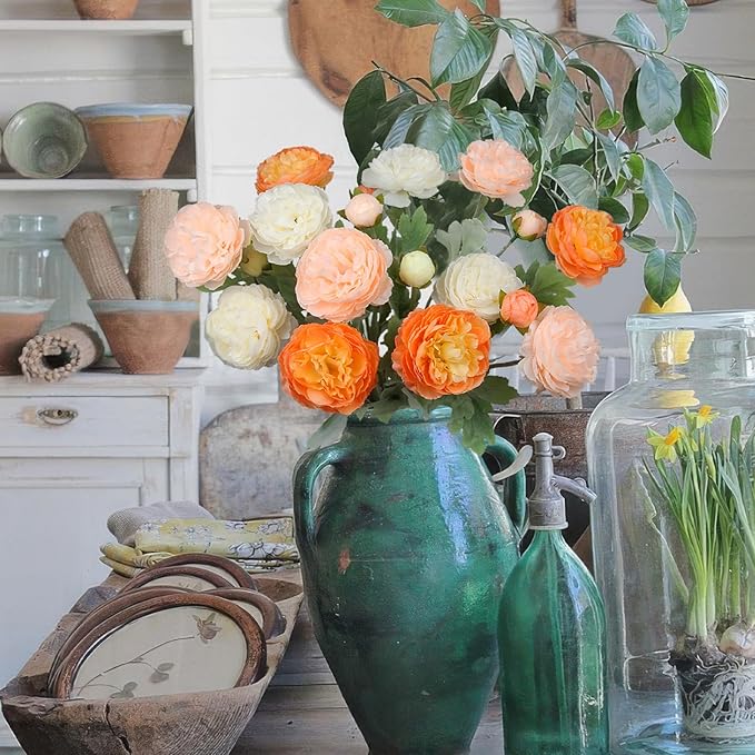 6 Pcs Artificial Flowers Silk Peony Rose Single Stem Fall Artificial Flowers Faux Peony Bouquet Floral Arrangements Bundle Fake Flowers Bulk for Table Centerpiece Wedding Farmhouse Home