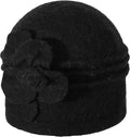 ZLYC Women Wool Cloche Bucket Hat 1920s Vintage Dress Winter Hats with Flower Accent