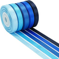 HUIHUANG Blue Solid Color Satin Ribbon Assortment - 5 Colors Double Face Satin Ribbon for Gift Wrapping, Wedding, Baby Shower - 3/8" X 10 Yard Each, Total 50 Yds Per Package