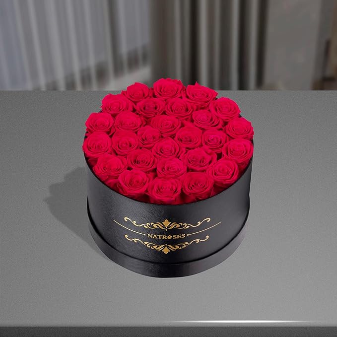 NATROSES 27 Piece Forever Preserved Roses in a Box, Preserved Flowers for Delivery Birthday, Flowers Gifts for Mothers Day, Hot Pink