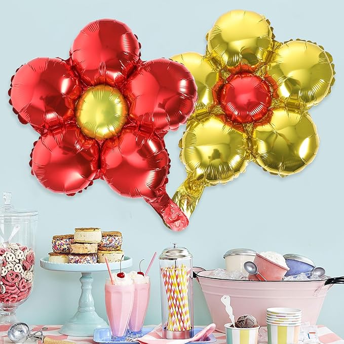 Uonlytech 12pcs Aluminum Film Flower Balloons Assorted Metallic Colors Party Decorations for Birthday Wedding Festival Tear-resistant Foil Balloons for Backdrop and Layout Props