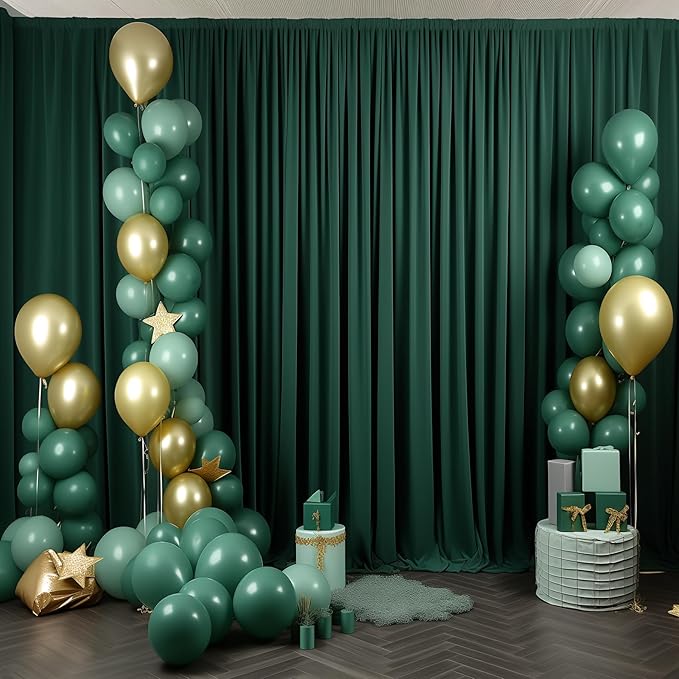 Hunter Green Backdrop Curtain-Wrinkle-Free Polyester Fabric Green Photography Curtains for Wedding Party Photo Background Decorations- 8 X10FT (Hunter Green)