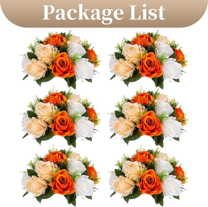Sziqiqi Orange Fake Flowers for Fall Decoration Kissing Flower Balls for Wedding Centerpieces Tables Flower Centerpiece Arrangement for Party Festival