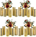 Glasseam Gold Cylinder Vases for Centerpieces: 24 Modern Mercury Hurricane Glass Vase Set for Flowers - Decorative Golden Pillar Candle Holders for Wedding Party Dining Room Table Decor