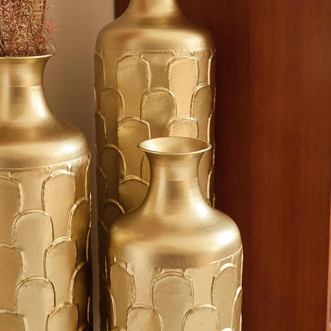 Floor Vases, Tall Home Decor Metal Vase Set of 3 Large Glazed Decorative Vases for Wedding Decor, Elegant Modern Flower Holder for Living Room, Entryway, Hallway, Dining Room