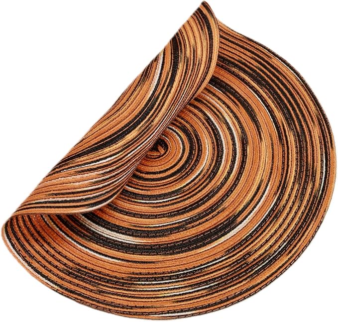 Youyi Better Lifes Halloween Round Braided Placemats Set of 8 Colorful Washable Durable Placemats Non-Slip 15 Inch Black-Orange Woven Table Mats for Dining Tables Holiday Party Decoration