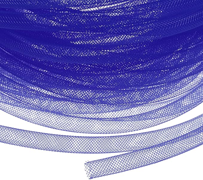 Mesh Tube Ribbon 25 Yards, 8mm Elastic Fabric Ribbons Mesh Tubing for Crafts/Gift Wrapping/Flower Bouquets/Wedding/Birthday/Holiday/Wreaths Christmas/Decoration[Dark Blue]