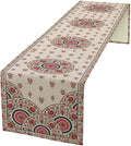Bohemian Floral Table Runner, Vintage Ethnic Mandala Pink Flowers Boho Design Table Runner for Kitchen Dining Party Wedding, 13x108 Inch