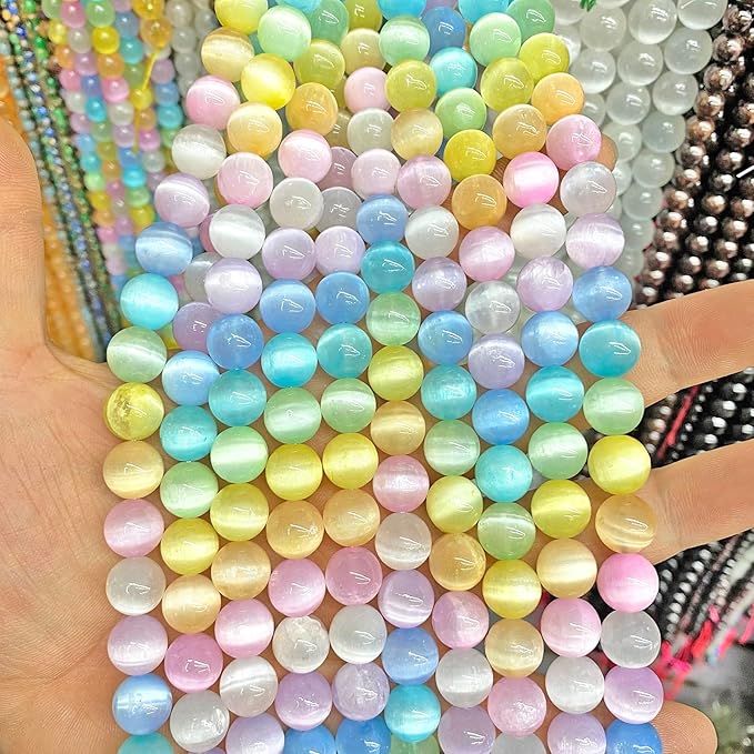 8MM 45PCS Colorful Selenite Gypsum Stone Crystal Beads for Jewelry Making DIY Bracelet