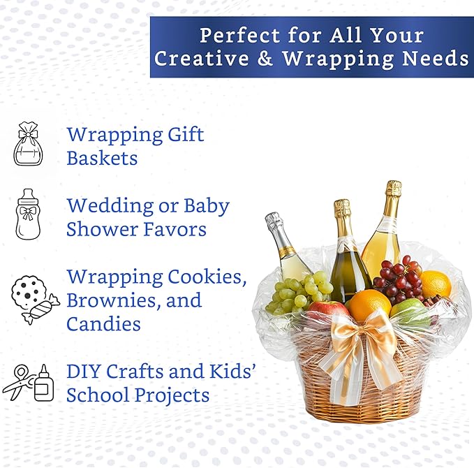 FIESTA WRAPS Clear Cellophane Wrap Roll (31.5 in x 110 ft) - Cellophane Roll - Clear Wrapping Paper to Wrap Gift Baskets - Gift Basket Wrapping Supplies - Papel Celofán Transparente