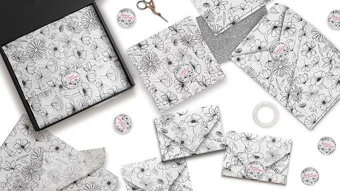 Pro Supply Global Black and White Floral Printed Tissue Paper for Gift Bags or Boxes and Wrapping - Spring Bulk Decorative Art Tissue Paper for Packaging and Gifting | 24 Sheets 20" x 30"