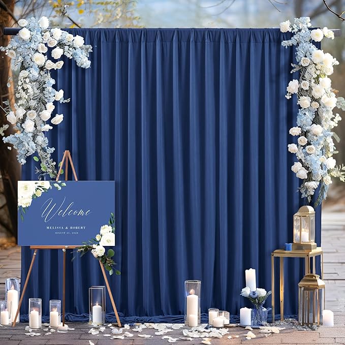 Navy Blue Backdrop Curtains - Wrinkle-Free Polyester Photography Drapes for Wedding, Baby Shower, Birthday, Graduation Party Decorations - 32 X 10FT