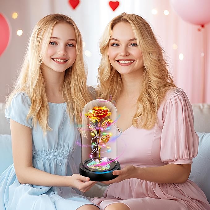 Childom Christmas Rose Gifts for Women,Birthday Gifts for Women Mom Christmas,Flowers for Delivery Prime,Rotating Red Light Up Rose in A Glass Dome,Anniversary Rose Gift for Her Valentines Day