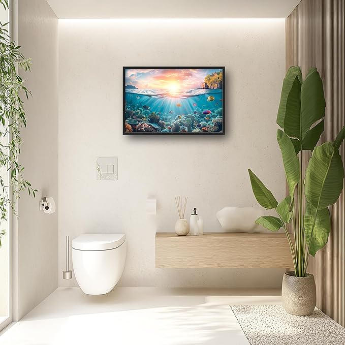 Ocean Fish Large Wall Art Framed Wall Decor for Living Room, Ocean Sunset Pictures Oversized Canvas Print Painting Modern Extra Large Framed Artwork for Bedroom Office Home Decor 36"x24"