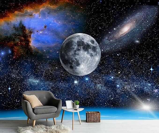 PYFFYP- Galaxy Wallpaper Blue Planet Wall murals for Ceiling (Not Peel and Stick)