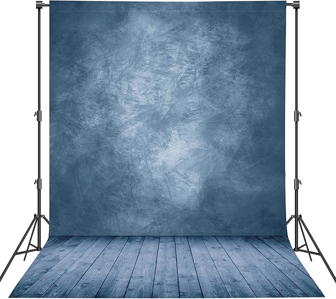 Professional Abstract Portrait Photography Backdrop,Wall with Wood Floor Backdrop for Kids Photography Baby Newborn Cake Smash Photo Shoots Hypoallergenic Fabric Photography Props-Blue-8x10ft,No Stand