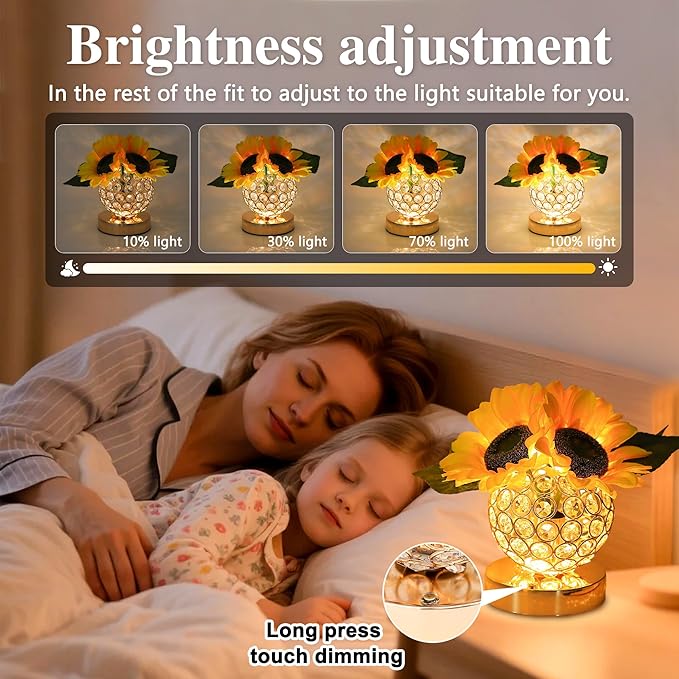 Sunflower Flower Lamp for Women Gifts, 3 Color Dimmable Night Light, Rechargeable Cordless Touch Table Lamp for Womens Mom Wife Friends Girlfriend Her Gifts, Perfect for Bedroom Bar Coffee Shop