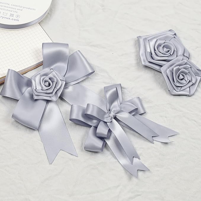 Gray Satin Ribbon, Double Faced 1 Inch X 50 Yards Gray Ribbon, Premium Satin Ribbon for Gift Wrapping, Crafts, Hair Bow Making, Sewing, Flower Bouquet, Wedding Party Decor