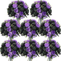 Geosar 8 Bundles Artificial Peonies Flowers Fake Silk Peony Bouquet Faux Peonies Flowers Bulk for Decoration Vase Floral Arrangements Wedding Party Table (Black,Purple)