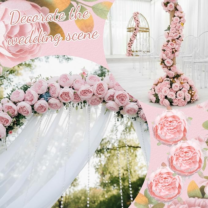 50 Pcs Artificial Peony Flower Bulk 3.5 Inch Silk Peony Flowers Heads with Stems Realistic Fake Roses for DIY Wedding Party Craft Bridal Bouquets Table Centerpieces Vase Home Decor(Pink)