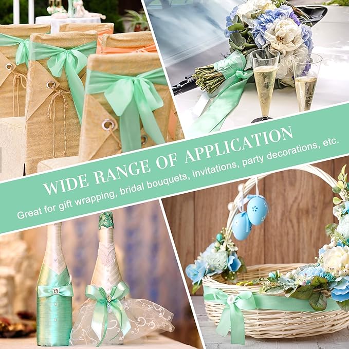 1-1/2 Inches 100 Yards Mint Green Satin Ribbon, Ribbon Roll for Flower Bouquets, Gift Wrapping, Wedding, Handmade Crafts