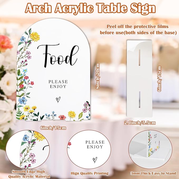 Acrylic Wedding Signs Food Please Enjoy Sign, 6x8" Floral Themed Arch Acrylic Dessert Table Decor, Love Is In Bloom & Baby In Bloom Decorations for Baby Shower Bridal Shower Engagement