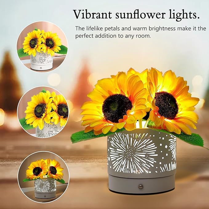 Sunflower Lamp Gifts for Womens Mom Friends Her Christmas Birthday Gifts, Perfect Valentines Mother's Day Ideal for Bedroom Home Coffee Shop Decor Gift, Rechargeable Cordless Touch Table Lamp