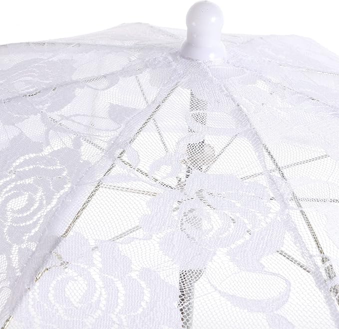 Lace Umbrella Parasol Floral White Umbrella Vintage Wedding Bridal Umbrella Photography Scene Props for Baby Shower Bridal Decorations Assorted Color A