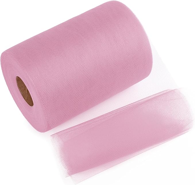 Dusty Pink Tulle Mesh Ribbon 6 Inch x 100 Yards(300ft) Netting Spool Fabric Ribbon Ideal for Tutu Skirt Art Gift Wrapping Flower Bouquet Crafts Weddings Floral Arrangements
