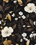Black Gold Floral Wallpaper Peel and Stick 17.4" X 118" Golden Leaf Small Flower Contact Paper Floral Pattern Removable Self Adhesive Covering for Bedroom Cabinet Bathroom Home Decor Black Dark