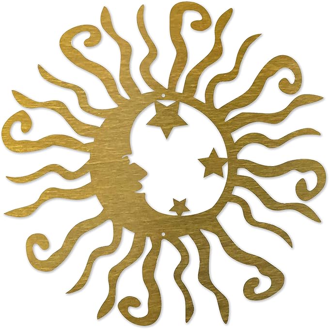 Riverside Designs Wacky Solar Moon Metal Wall Art Steel Outdoor Decor | Heavy-Duty and Waterproof | Made in USA (Gold, 18L x 18W)