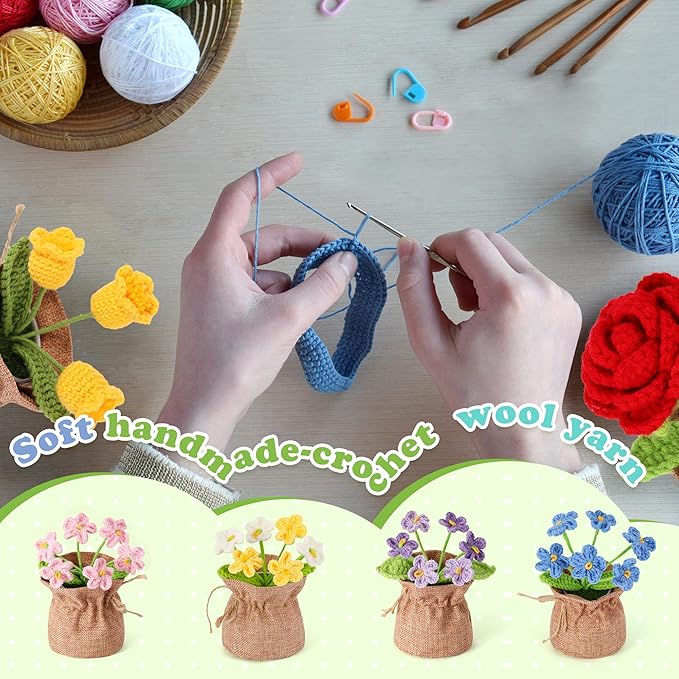Crochet Flower Plant, Empathetic Flower Gift for Women & Men, Perfect for Birthday, Christmas, Mother's Day, Desk Decor, Birthday Decorations, Kids Party Decoration. Pink Myosotis