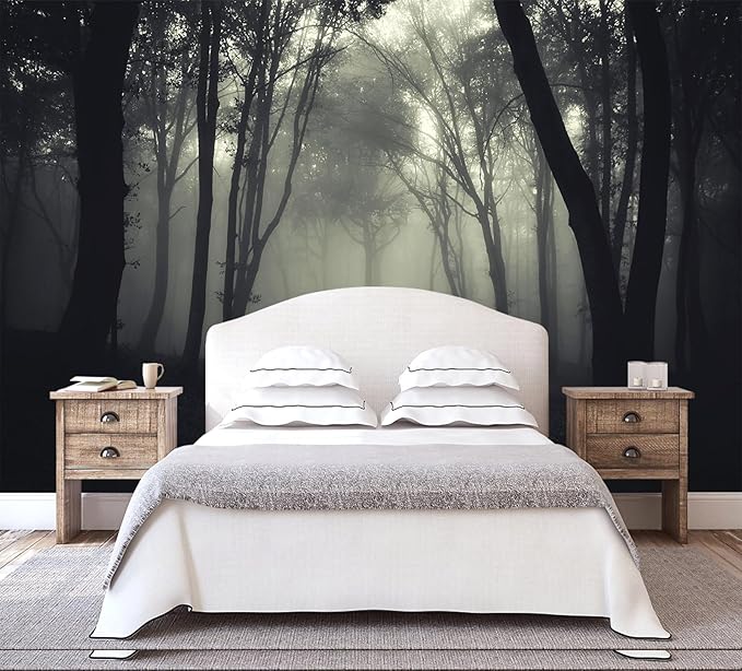 WFBHUA-Dark Forest Wallpaper Peel and Stick Foggy Woods Landscape Self Adhesive Wall Mural for Living Room Bedroom 137"x100"