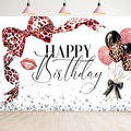 Pink Leoprad Bow Backdrop 7Wx5H Photography Happy Birthday Girls Lips Dimonds Black Brown Bowknot Balloons Background Fashion Elegant Bday Party Decorations Banner Photo Booth Props Supplies