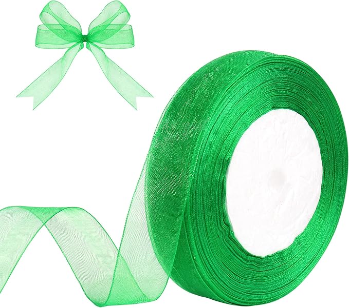 3/4 Inch x 50 Yards Sheer Organza Ribbon Chiffon Ribbon for Gift Wedding Flower Bouquet Wrapping Decorations Crafts (Green)