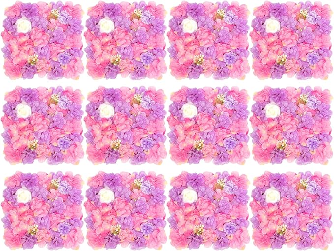 3D Flower Wall Panel 12Pcs Artificial Flower Wall Background Silk Rose Mat for Wedding Wedding Decor Shop Photo Backdrop (Flower Type C)