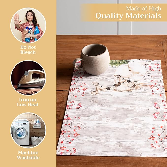 Maison d' Hermine Placemats Set of 4 100% Cotton Washable Cloth Place Mats, Reusable Table Mats for Thanksgiving Christmas Decorations Kitchen Dining Party Wedding (Mountain Life, 13" x 19")
