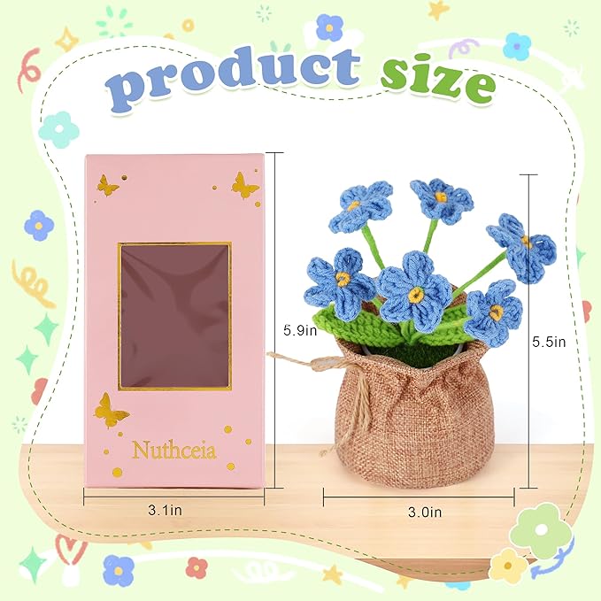 Crochet Flower Plant, Empathetic Flower Gift for Women & Men, Perfect for Birthday, Christmas, Mother's Day, Desk Decor, Birthday Decorations, Kids Party Decoration. Purple Gradient Myosotis