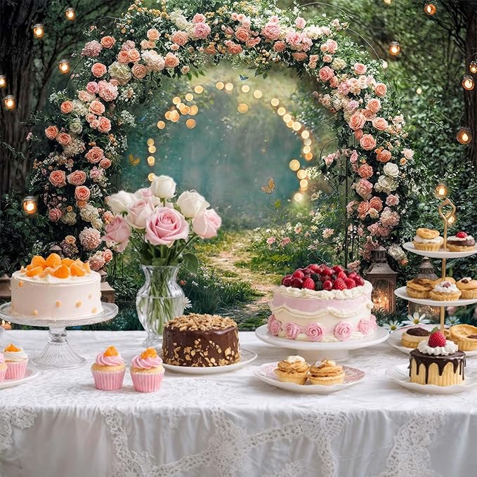 9x6ft Enchanted Forest Wedding Photography Backdrop Wonderland Roses Fairy Tale Backdrop Pink Flower Birthday Newborn Baby Shower Wedding Bridal Party Banner Photo Booth Props Anniversary Background