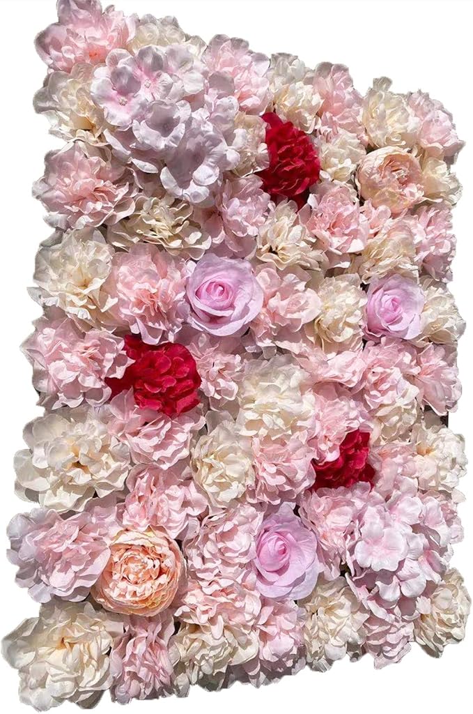 16"x 24" Artificial Flower Wall Panels,Flower Wall Mat Silk Flower Panels for Outdoor Garden Backyard Fence Fence Privacy Screen and Indoor Wall Decor(20Pcs Light Pink+Light Yellow+Red)