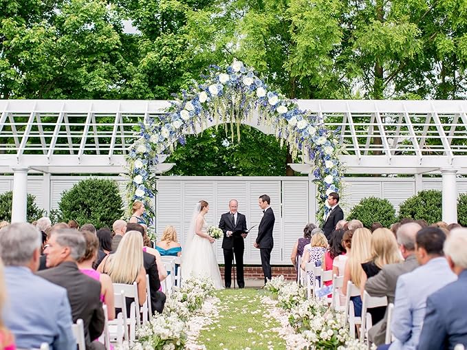 2 Pack Artificial Peony Flower Garland - 6ft Silk Peony Garland Flower Vine Blue and White Peony Silk Roses Flowers for Wedding Arch Party Table Decor (2, Blue)