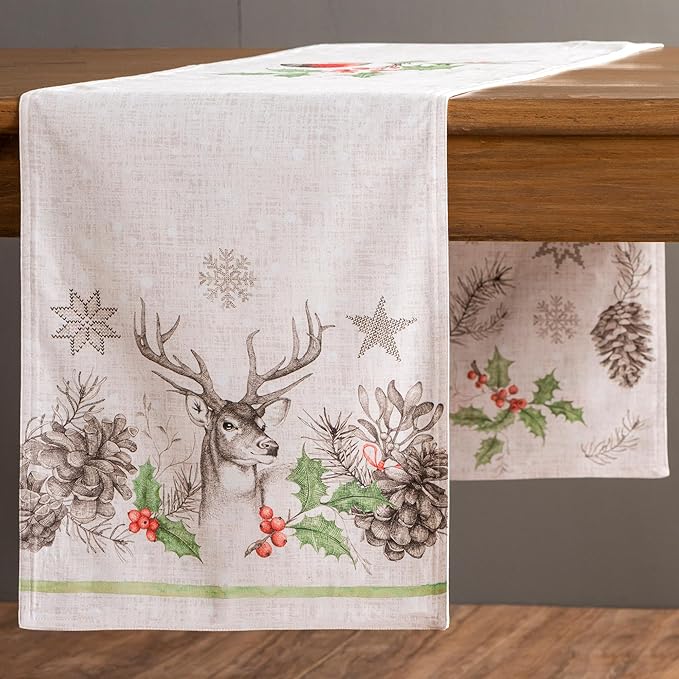 Maison d' Hermine Table Runner 100% Cotton Double Layer Table Runners 72 inches Long for Thanksgiving Christmas Decorations Home Kitchen Dining Party Wedding (Christmas Dew, 14.5" x 72")