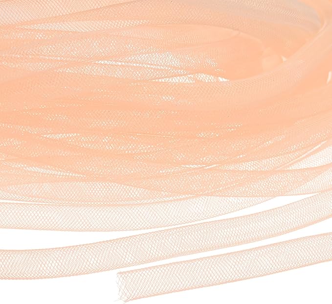 Mesh Tube Ribbon 25 Yards, 10mm Elastic Fabric Ribbons Mesh Tubing for Crafts/Gift Wrapping/Flower Bouquets/Wedding/Birthday/Holiday/Wreaths Christmas/Decoration[Yellow Orange]