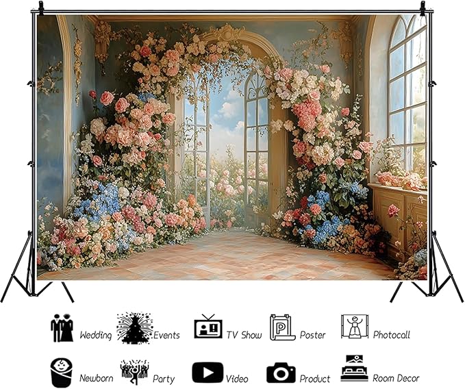 Baocicco 20x10ft Flower Wall Backdrop Photography European Style Oil Painting Floral Wedding Background Women Girls Lady Birthday Party Decorations Wedding Bridal Shower Banner Supplies Props Video