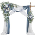 Wedding Arch Flowers with Drapes Kit (Pack of 4) - 2pcs Artificial Dusty Blue Deluxe Swag with 2pcs Sheer Drapes for Wedding Ceremony Arbor Reception Backdrop Rose Floral Decoration