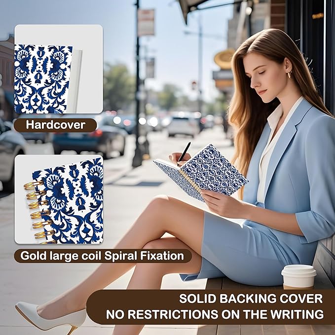 VIIJJUE Blue and White Porcelain Notebook Journal, Blue Notebooks for Note Taking, Hardcover Spiral Journal 5.5x8.3 Inch