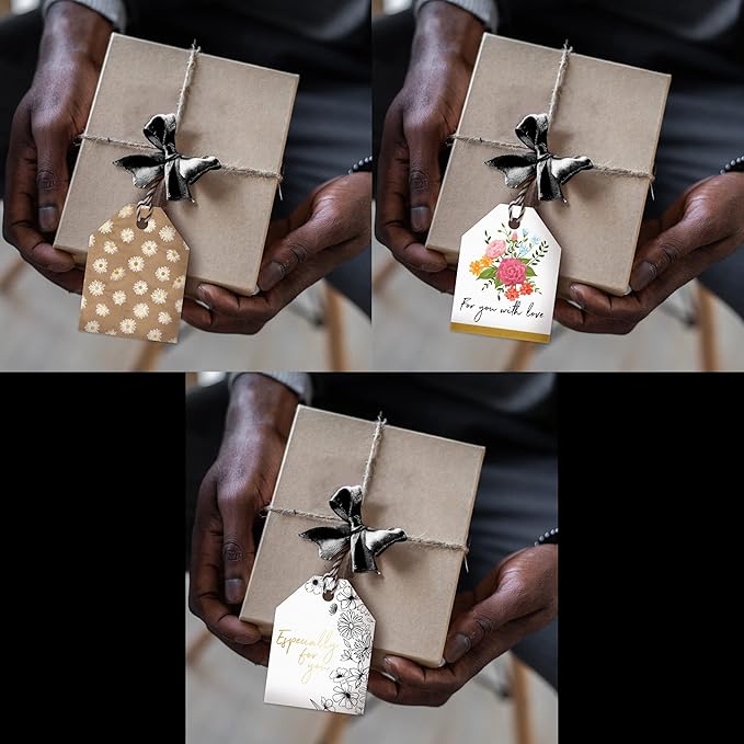 Pro Supply Global Spring Floral Theme Gift Tags - 2.5x3 Inch 24 Pack with 3 Design Styles Assorted Cardstock Prints Pre-Strung Hanging Labels Suitable for Wrapping Favors DIY Presents & Packaging Bags