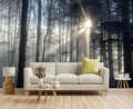 Misty Forest Mysterious Sunrise Mural, Forest Wallpaper Decorative Painting for Living Room, Bedroom, Dining Room Decoration（Non-self-Adhesive）