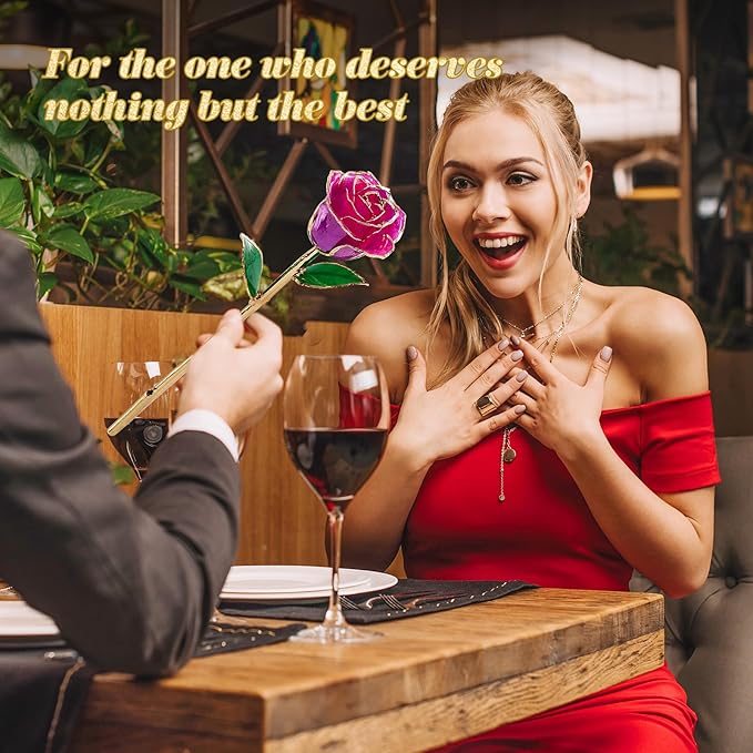 Mikasol Real 24K Gold Dipped Realistic Rose – Timeless Lifelike Bloom with Heart Puzzle Base – Romantic Gradient Purple Flower Gift for Her, Wife, Girlfriend, Mom – Birthday, Anniversary, Mother’s Day