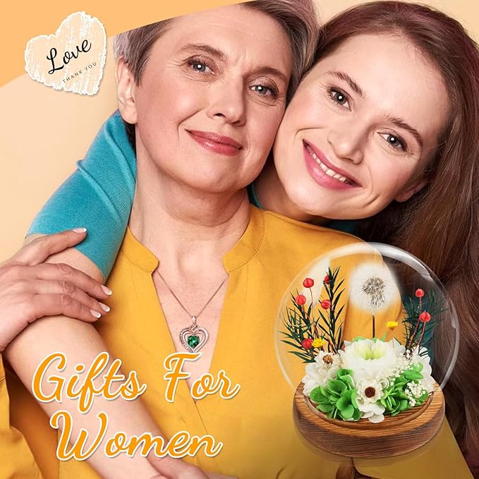 FIACO Gifts for Women Preserved Flower Forever Dandelion Rose in Glass Real Fresh Flowers for Delivery Prime Mothers Day Birthday Gifts for Mom Grandma Sister Wife Eternal Dandelion Flower Decor Green